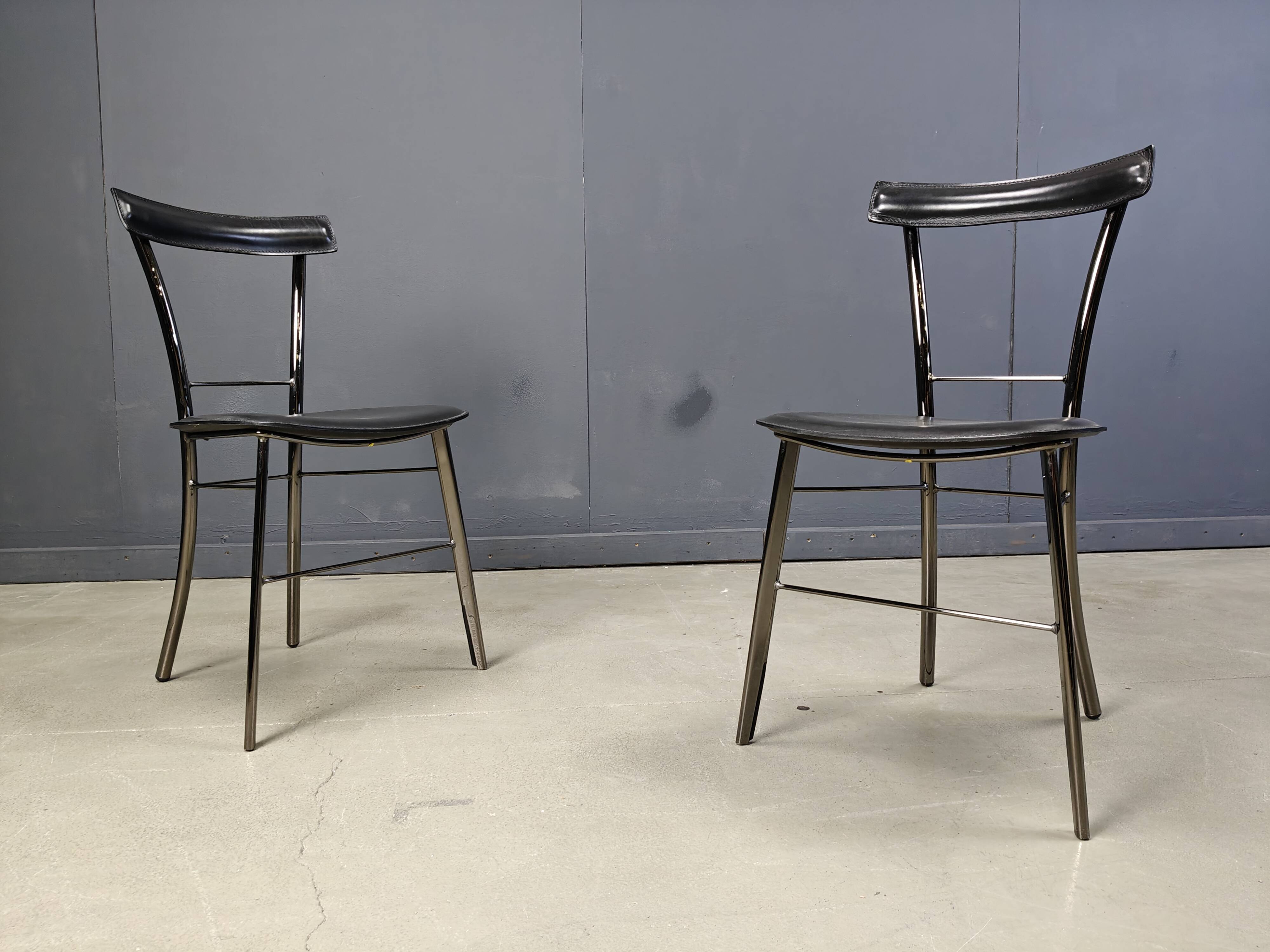 Vintage black leather dining chairs by Arrben Italy, 1980s - set of 4