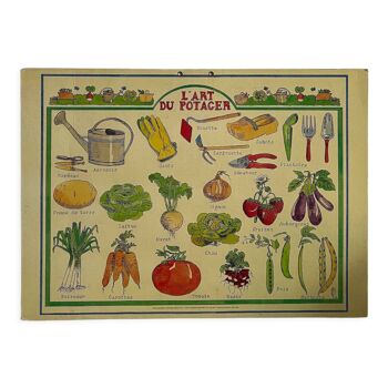 Affiche cartonnée illustrée autour du jardinage, vintage