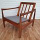 A pair of Danish armchairs, teak, wool, leather