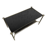 Table basse en laiton, verre et cuir des années 50