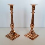 Pair of square foot copper candle holders