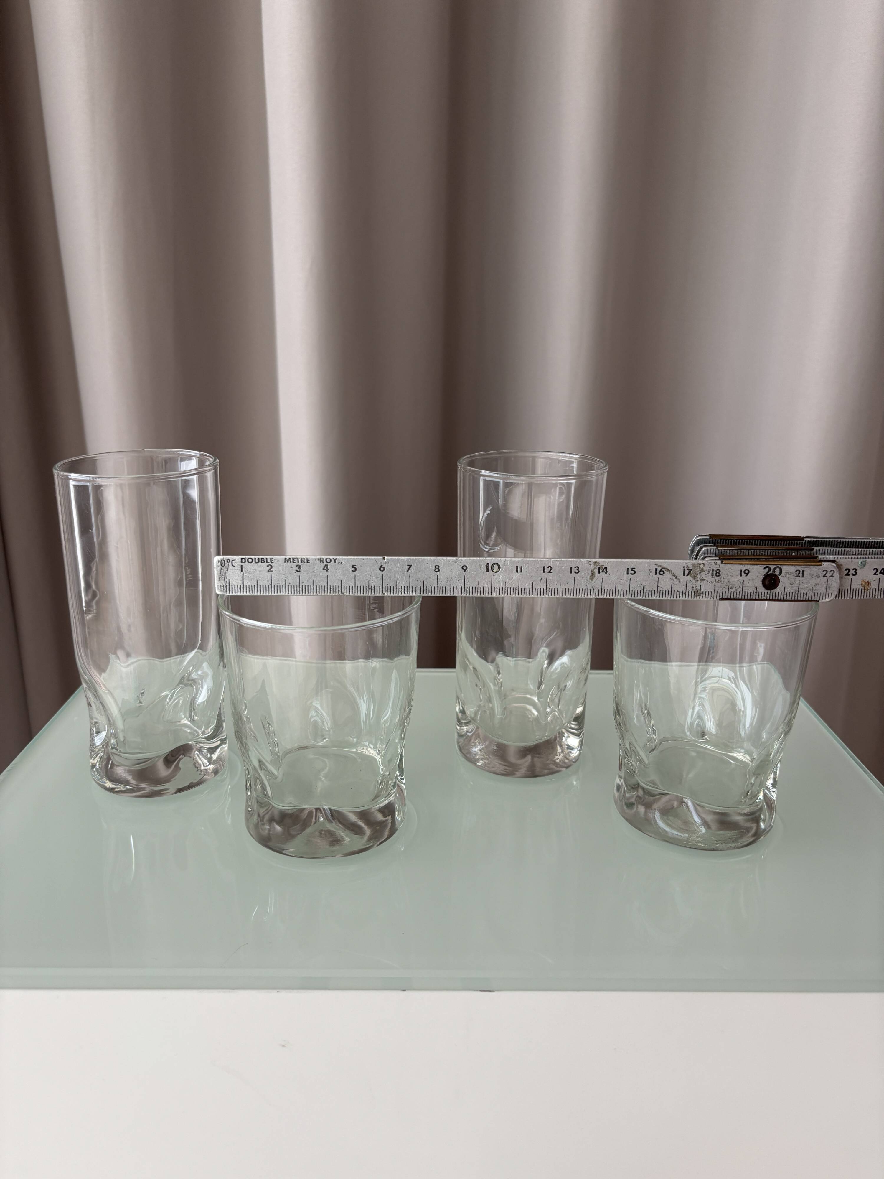 Set of 4 Vintage Sculptural Drinking Glasses | Thick Glass Tumblers & Highb