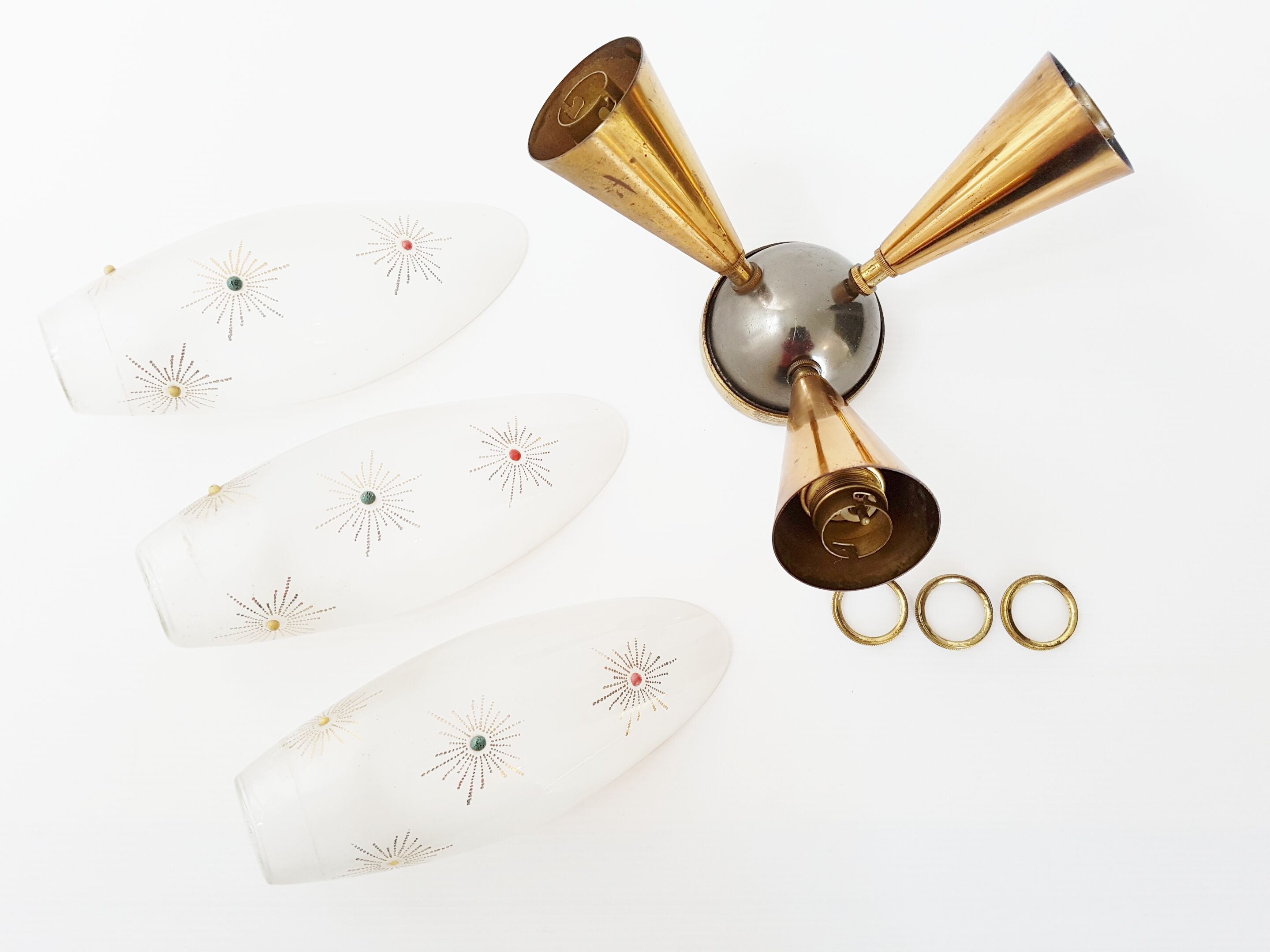 Triple pair of gilded brass and glass 1950