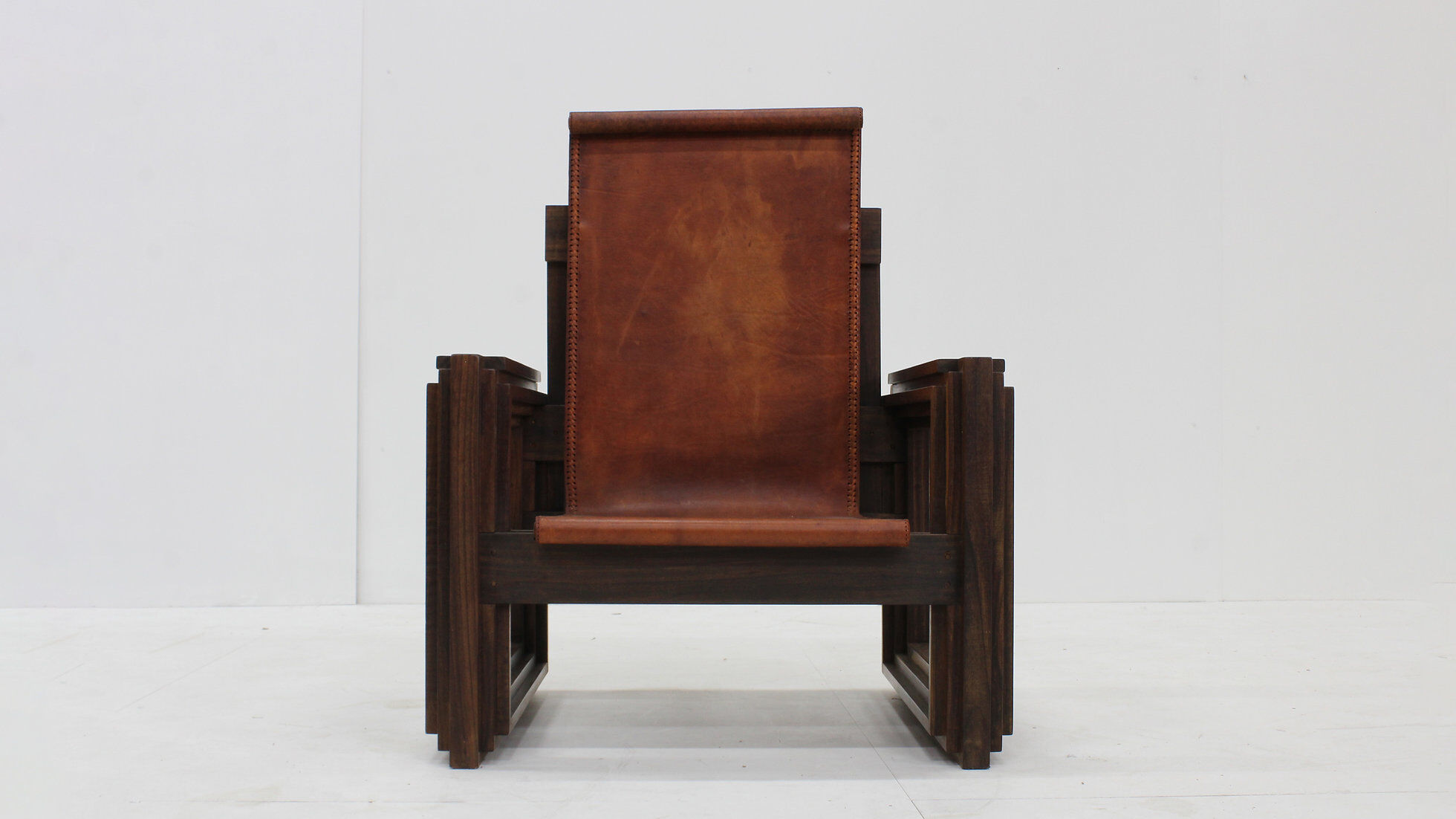 Vintage sculptural leather armchair by Anacleto Spazzapan, Italy 1970s
