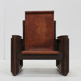 Vintage sculptural leather armchair by Anacleto Spazzapan, Italy 1970s