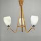Pair of Czech Mid-Century Wood and Glass Chandeliers by Dřevo Humpolec