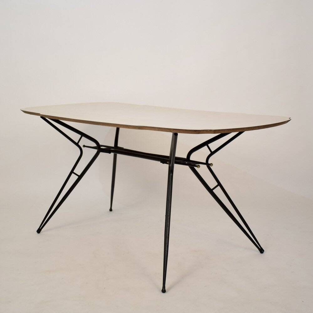 Mid-Century Italian Dining Table in Black Lacquered Metal and Formica, 1952
