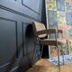 vintage tubular metal chrome office chair with patterned fabric.