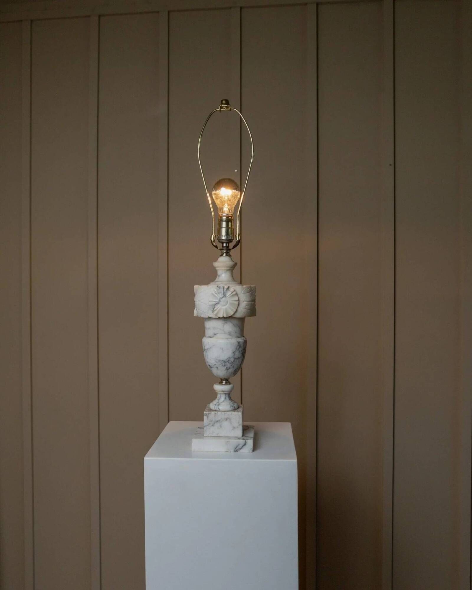 Vintage White Marble Table Lamp, Handmade Italian Modernist 1960s – Brass Accents