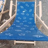 Pair of wood and fabric long chairs