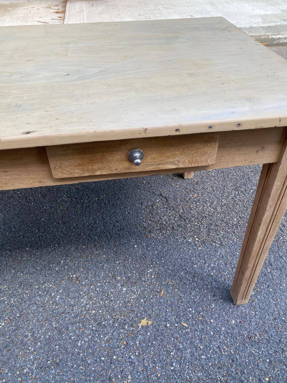 Renovated farmhouse table in raw solid wood with 2 drawers, 1920, 140x80cm.
