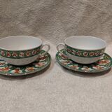 2 breakfast cups, 2 saucers, porcelain Christofle Oceana green.