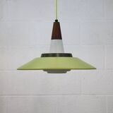 Opal glass and green aluminium shade vintage lamp by Voss Belysning - Denmark