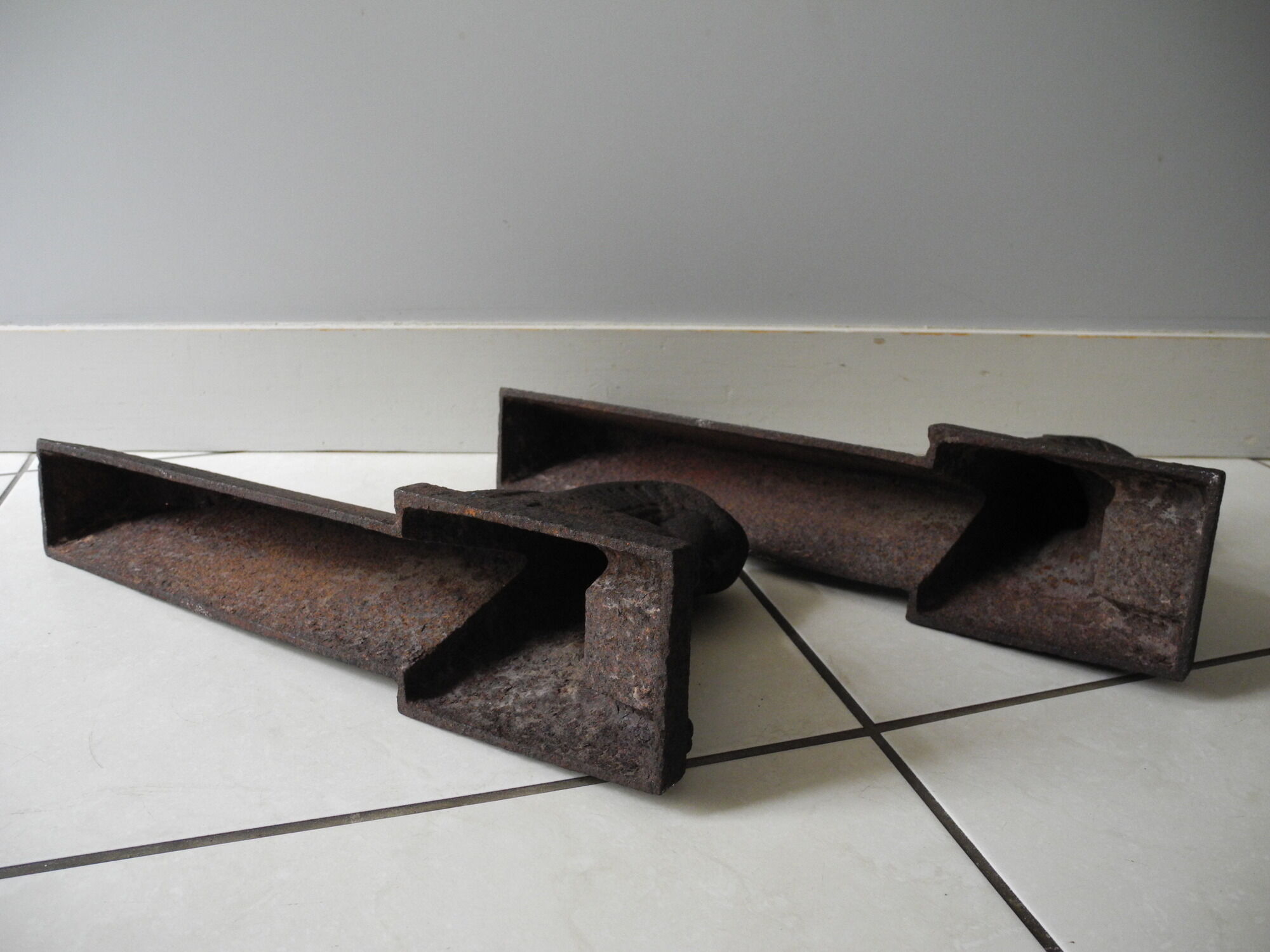 Pair of old chenets sphinx cast iron deco back from egypt