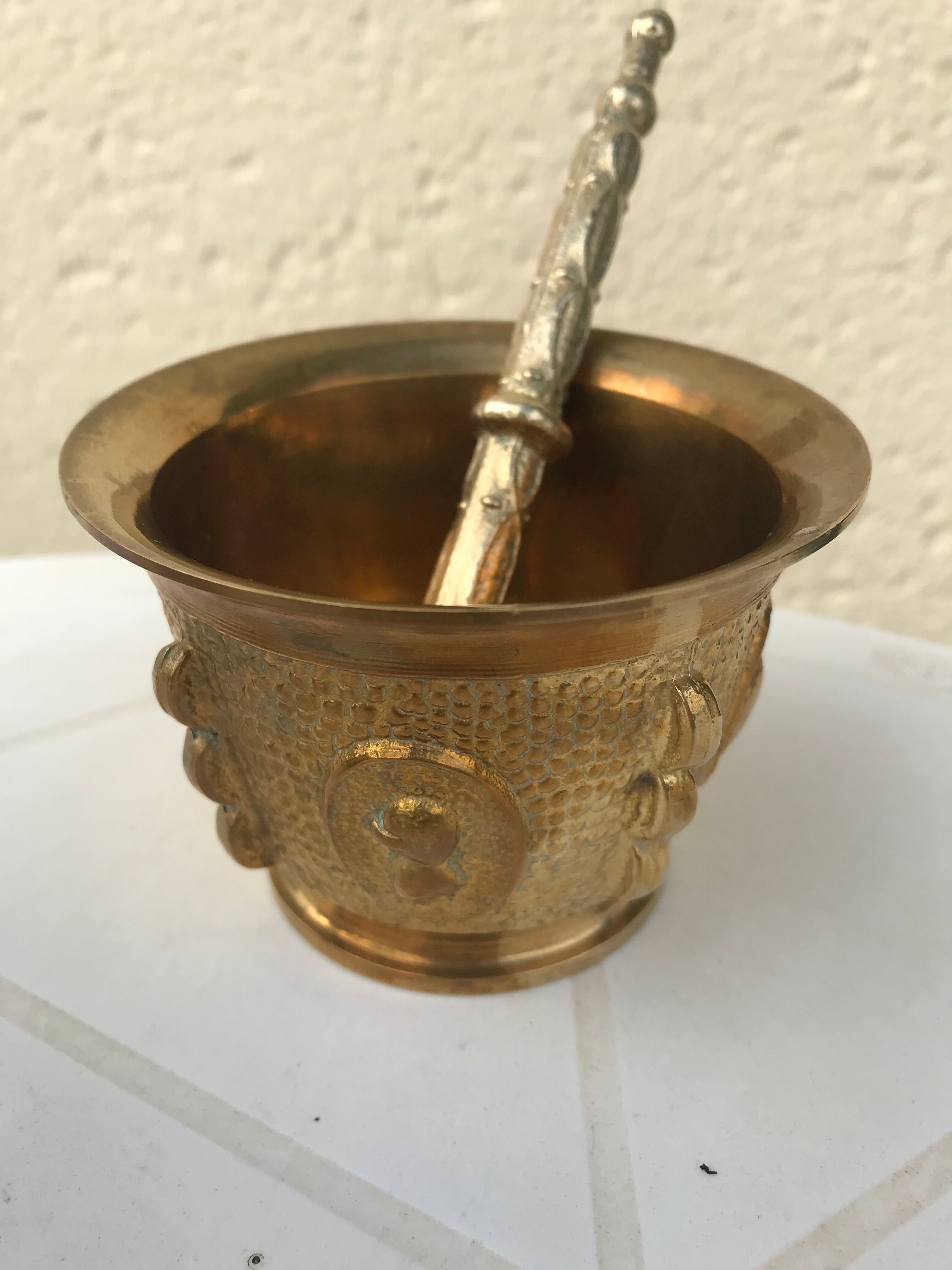 Mortar and its ancient bronze pestle