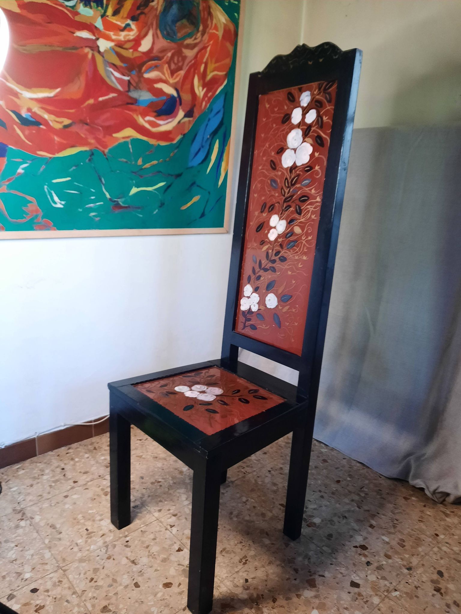 Japanese chair with a high backrest