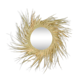 Round straw mirror with fringe, 80cm