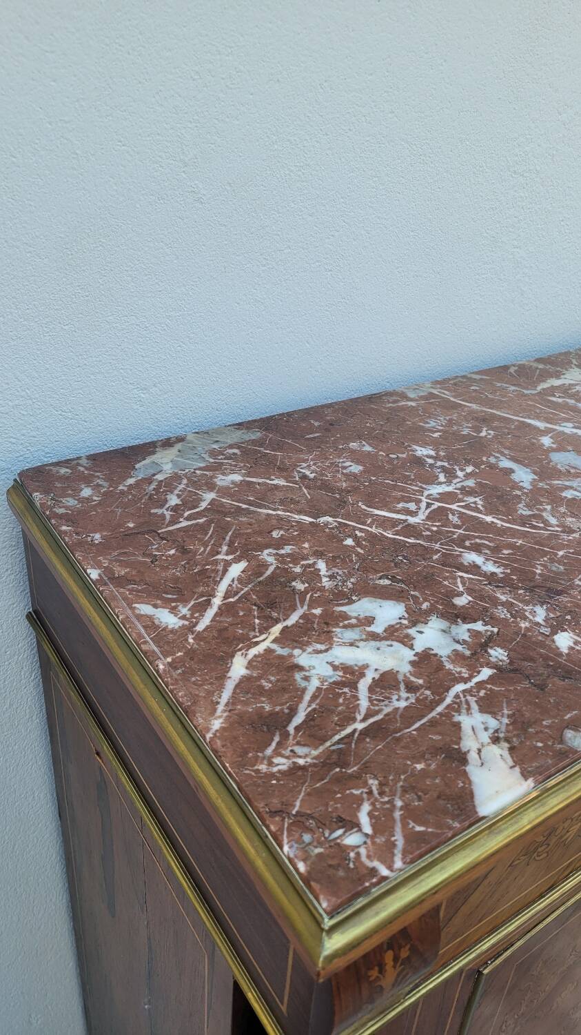 Napoleon III sideboard in floral marquetry and marble 19th century