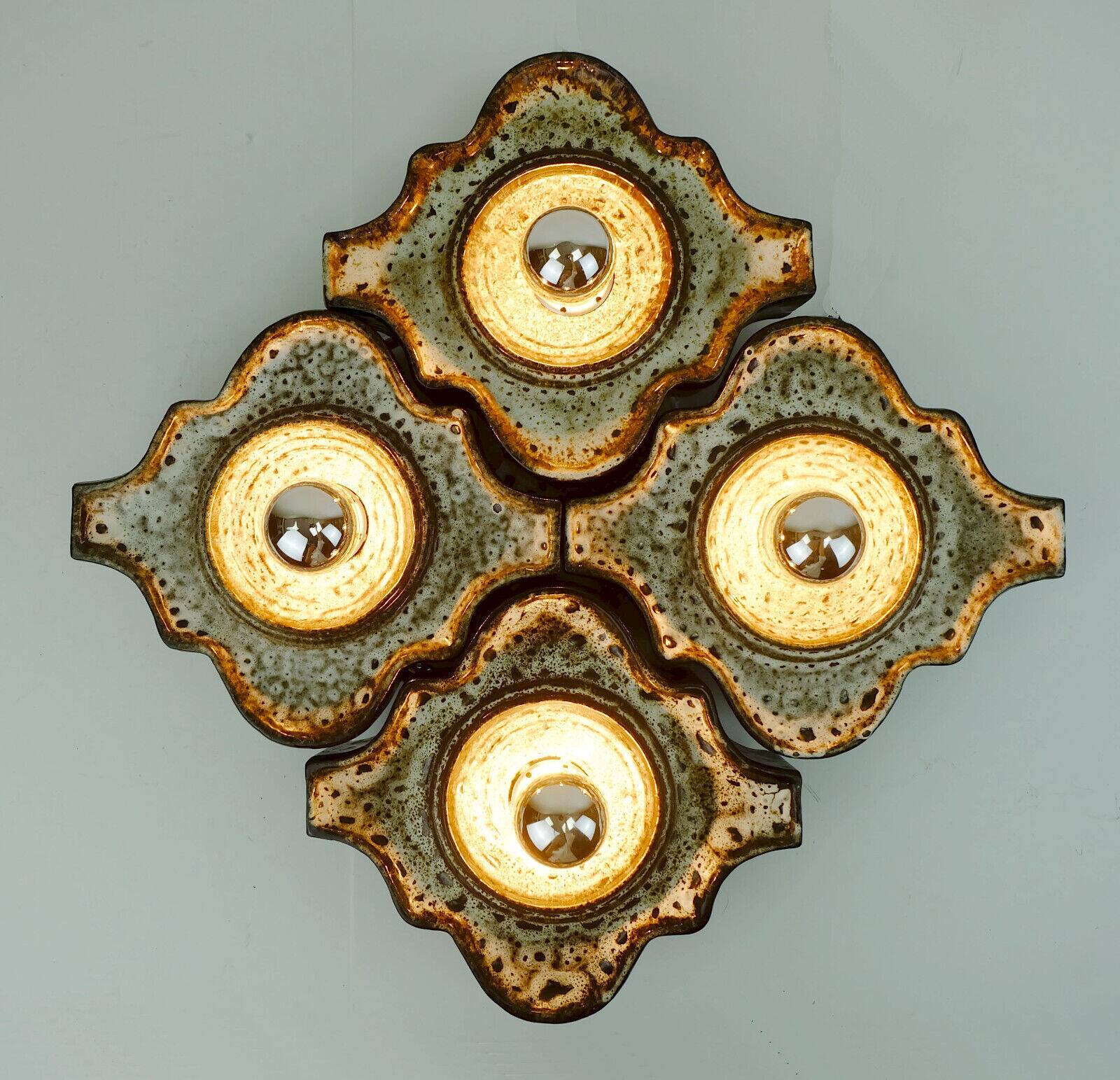 4 mid century ceramic wall lamps 1960s 1970s lava drip glaze pop art beige brown