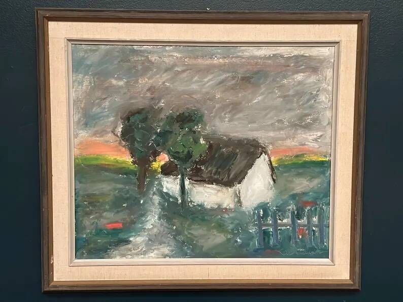 Original Danish Oil on Panel – “Landskap med hus” by Kai Nielsen – Signed – Vintage & Framed