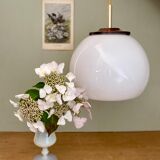 Vintage globe pendant lamp in white opaline