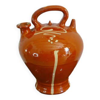 Français cruche ou gargoulette en poterie antique à glaçure rouge