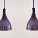 Set of 2 purple and white glass pendant lamps, 1960's / 1970's