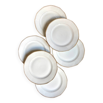 6 assiettes plates CBCie en porcelaine blanche et dorée