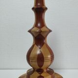 Turned wooden lamp and vintage wood inlay