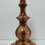 Turned wooden lamp and vintage wood inlay