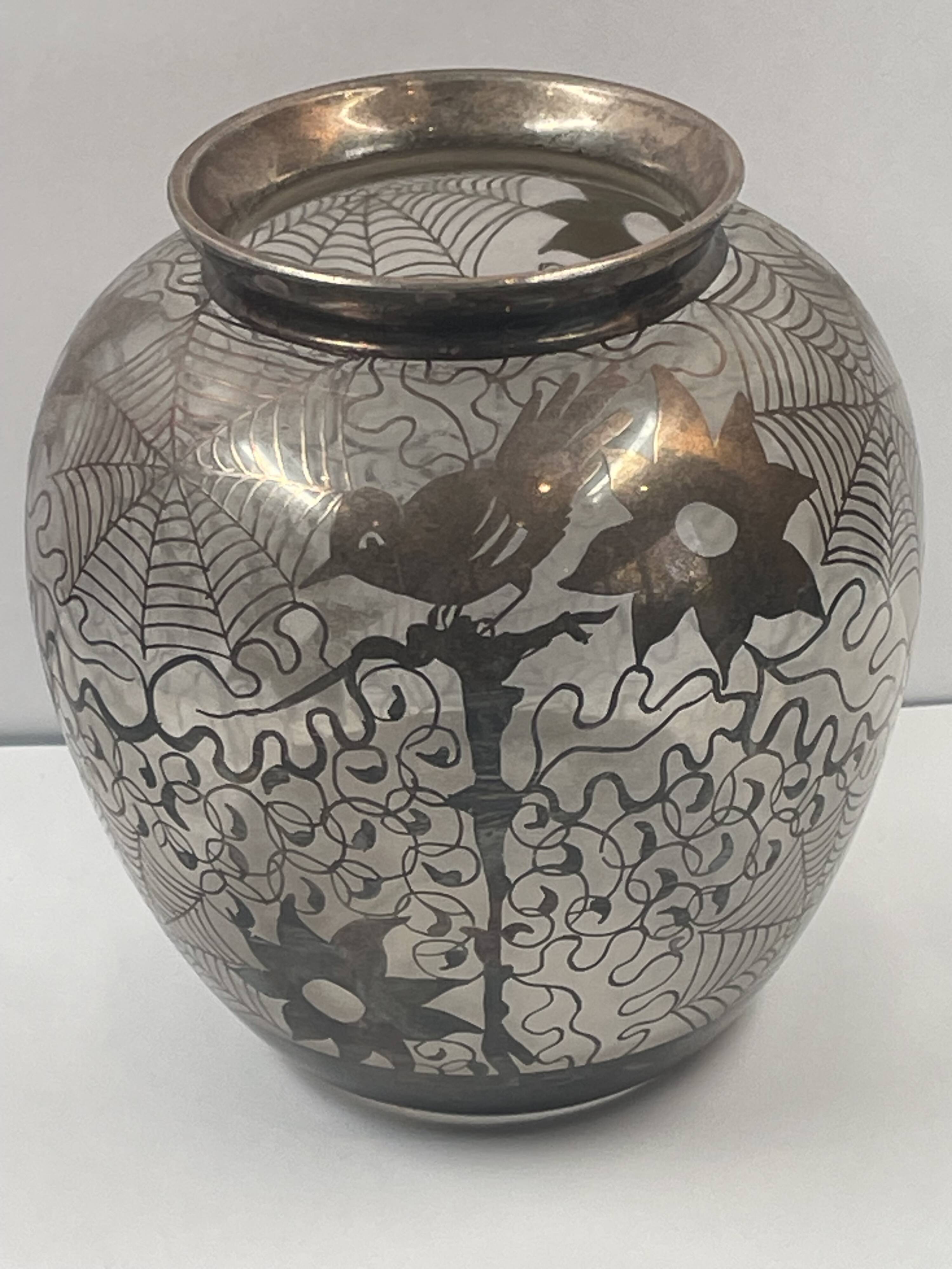 Old silver enameled vase? - art nouveau - decor provided cat, squirrel, bird