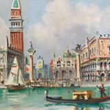 Oil on sheet - View of Venice 1950 - framed