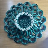 Openwork green ceramic bowl from Vallauris, 1950s.