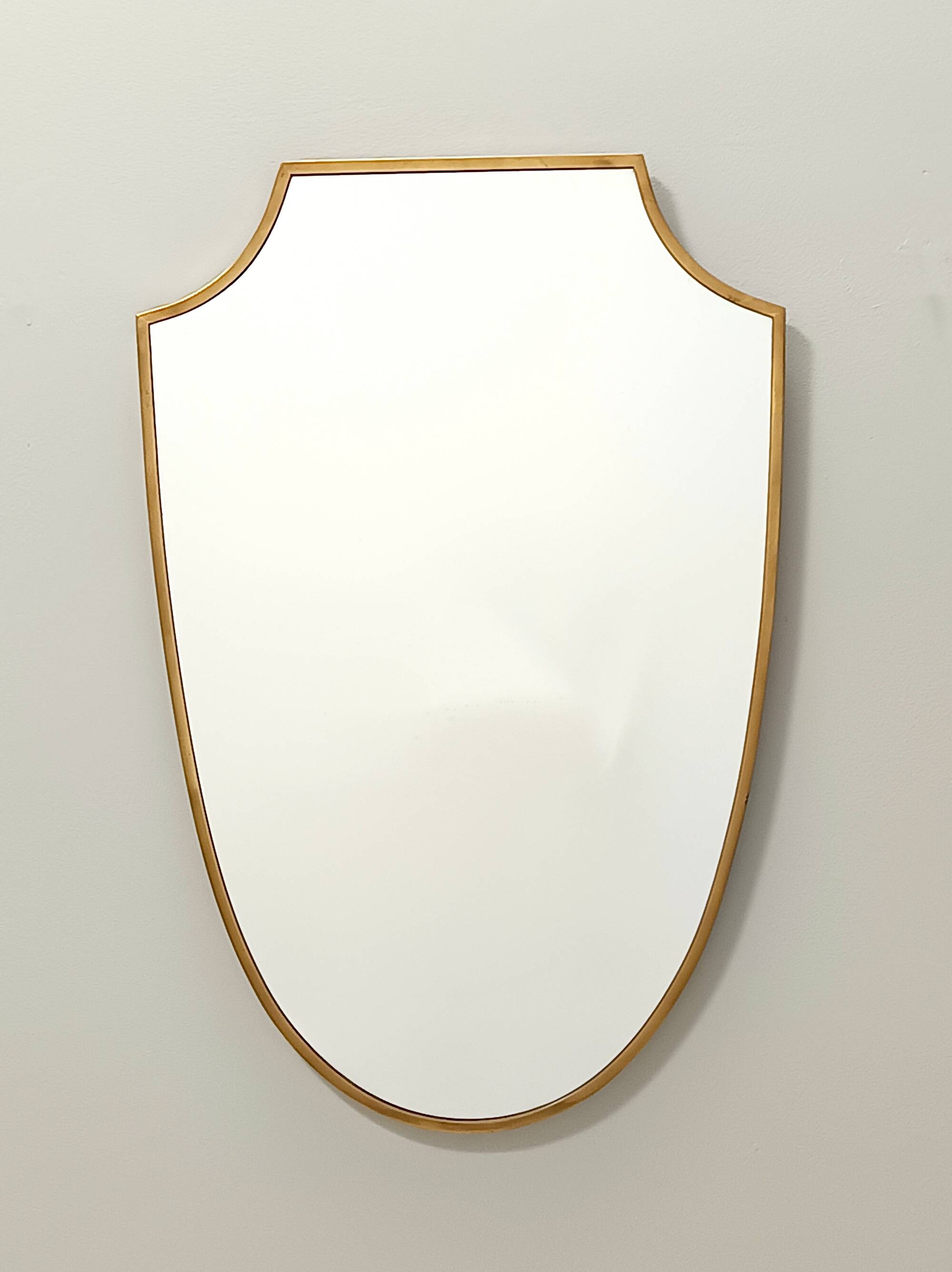 Vintage Brass Shield Shaped Wall Mirror, Italy
