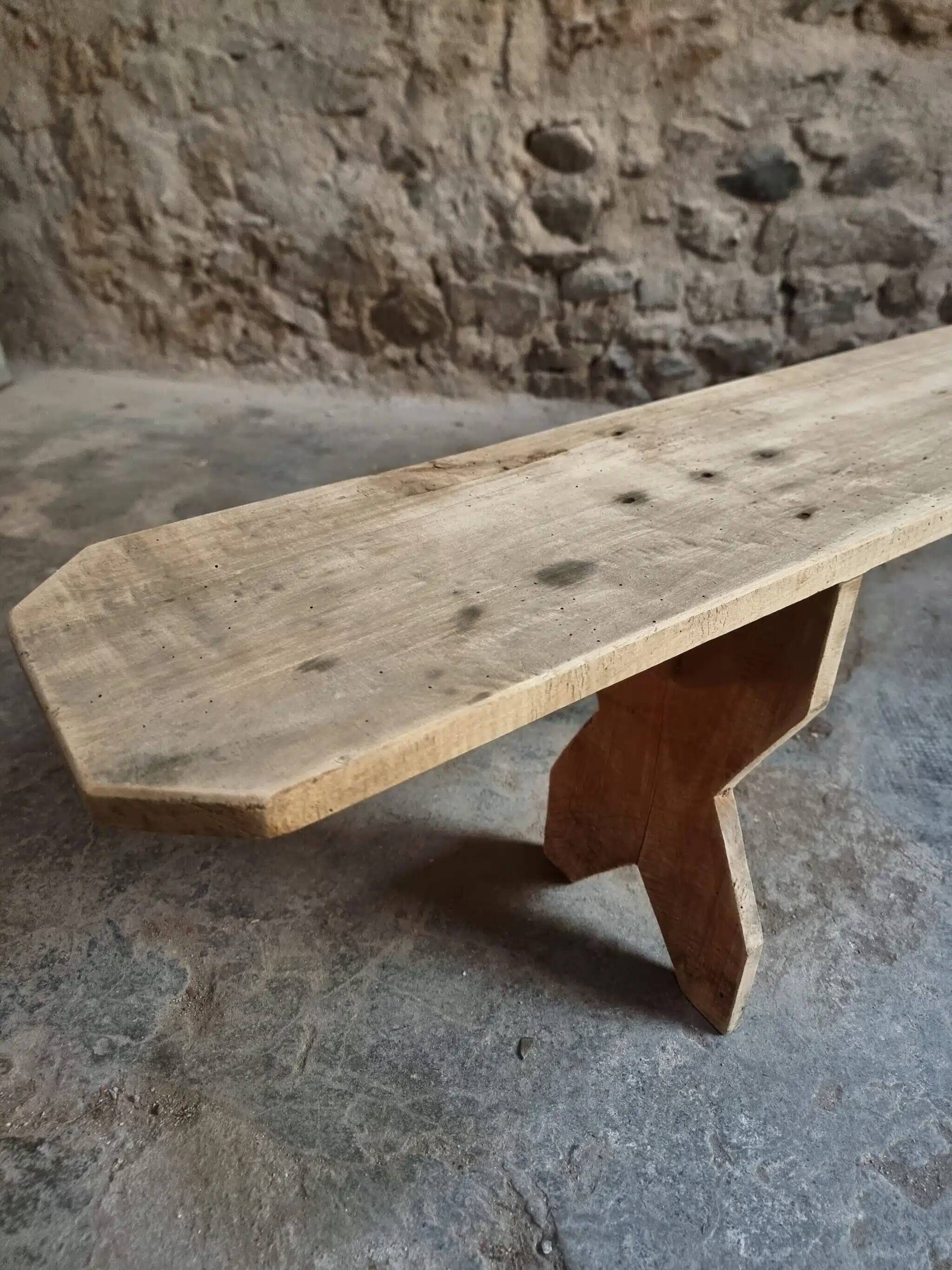 Set of 2 antique French poplar benches, consoles or shelves, circa 1900.
