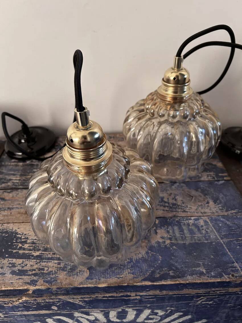Set of two vintage amber pendant lights