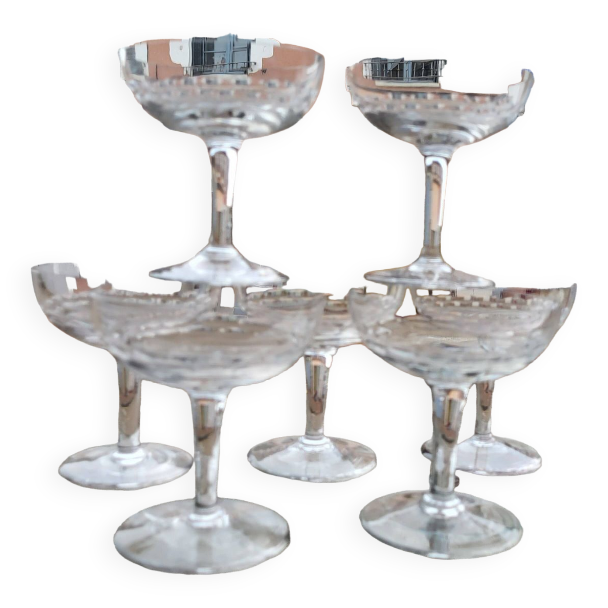 Set de 7 coupes à champagne en verre soufflé