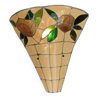 Stained glass and brass wall light from the 1970s