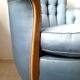 Cocktail chair bas corbeille in sycamore blond and blue silk - art deco 1930