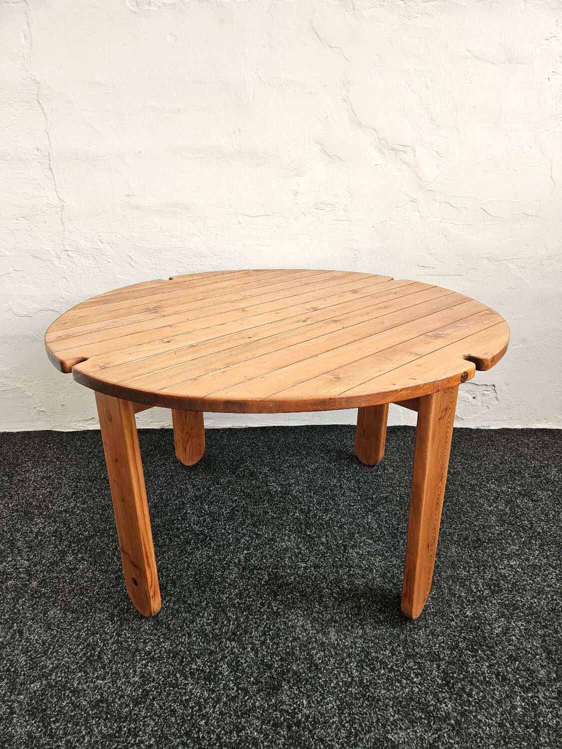 1970s solid larch dining table for four people by Mária Szedleczky - Signed