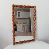 Miroir vintage en bois tourné années 60