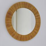 Mid-century Round Wall Mirror Italian Riviera in Raffia with a Bast Frame, 1950s