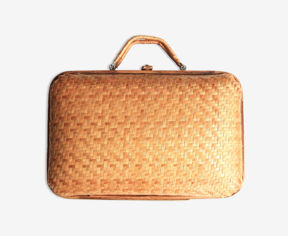 Boîte valise en osier tressé, années 60