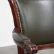 Green Cowhide Leather and Wooden Office Chair in English Style on Casters