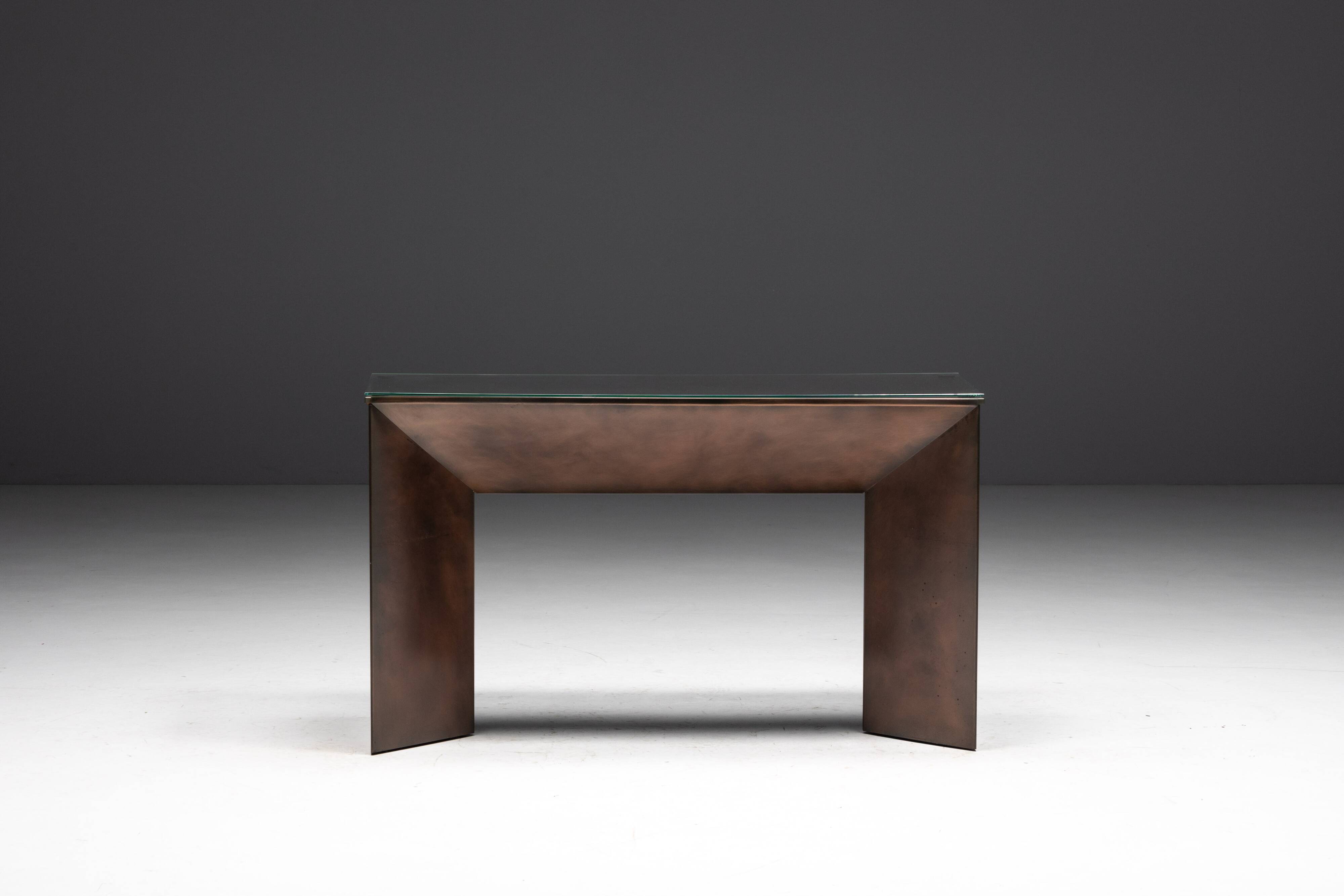 Console en bronze patiné par Belgochrom, Belgique, années 1970