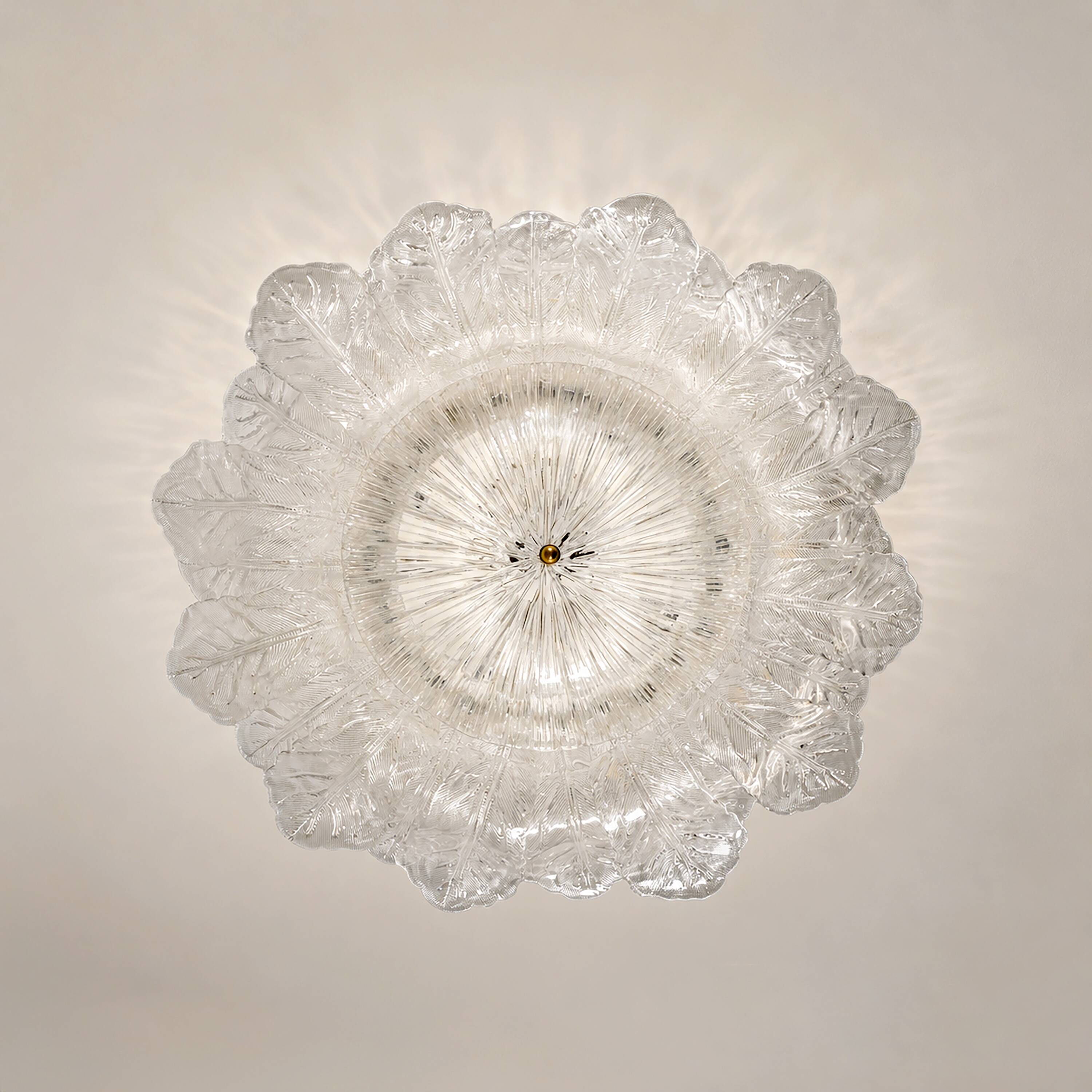 Large Italian Murano Glass Leaf Flush Mount Ceiling Light