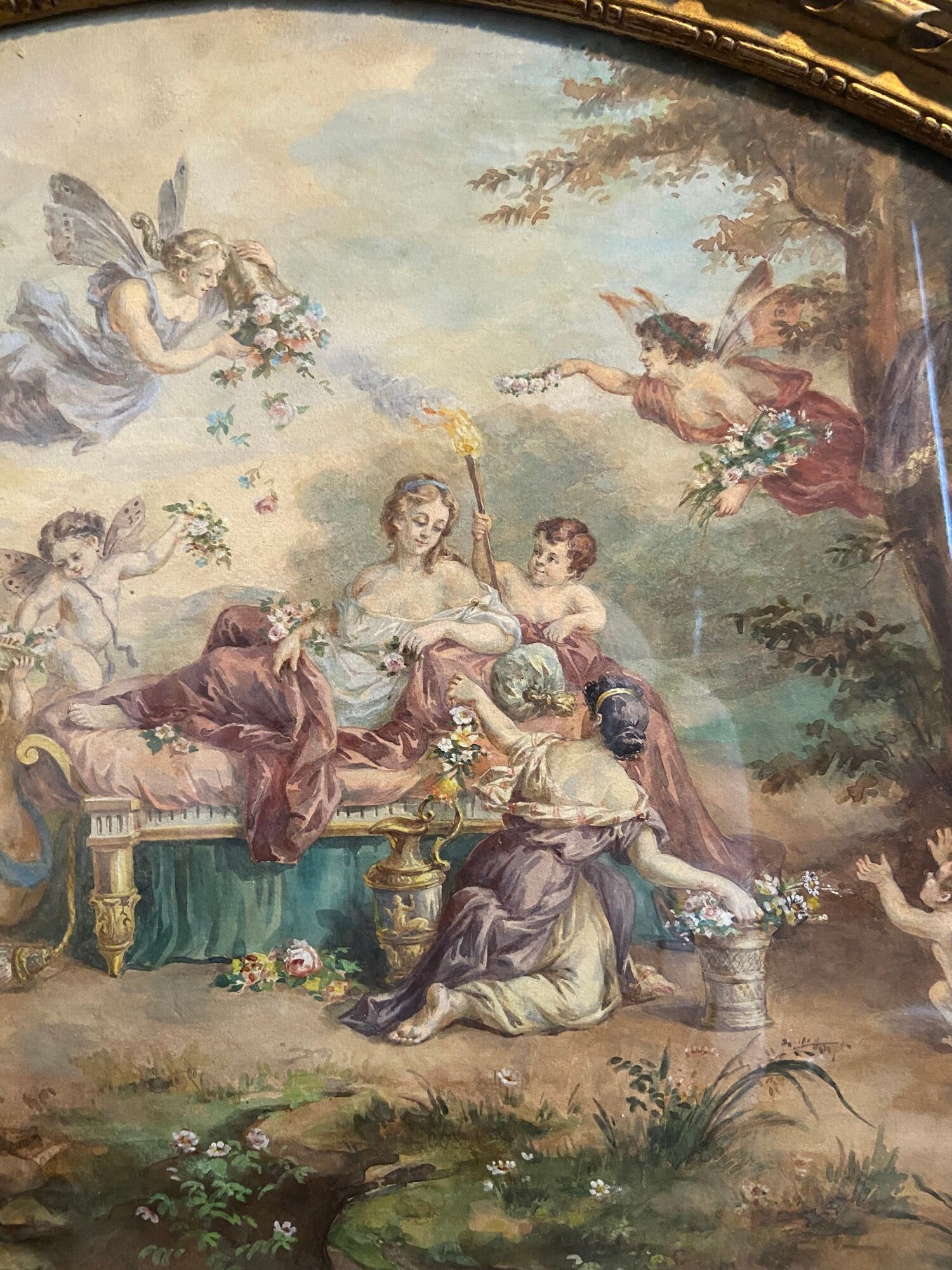 Watercolor painting XIXth Century antique decoration signed M.Censier