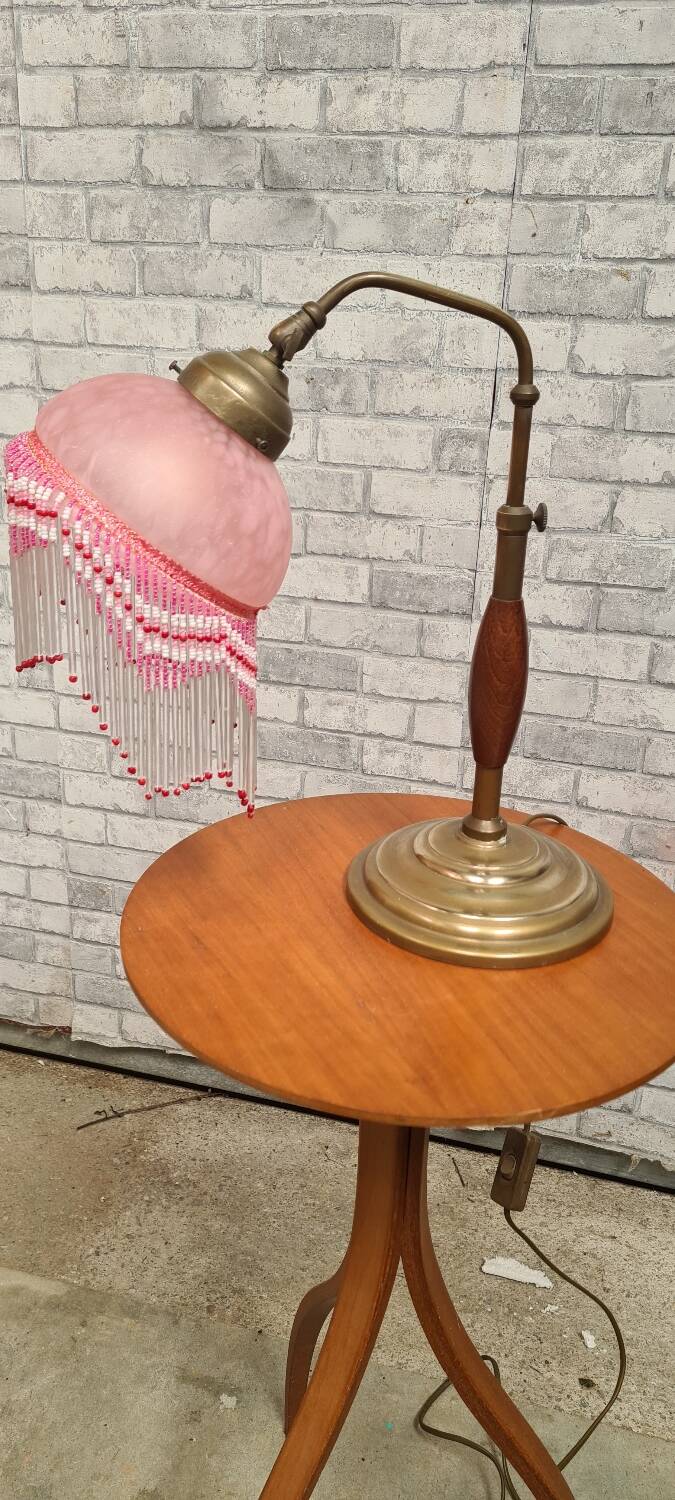 1920 lamp wood and bronze clichy glass 30x25