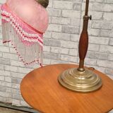 Lampe  1920 bois  et bronze  verre clichy   30x25