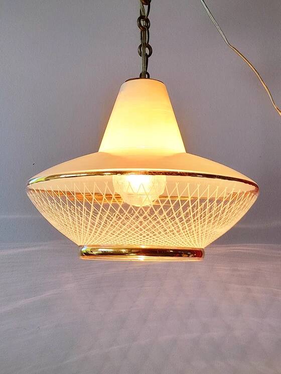 UFO screen-printed glass pendant light, 1970.